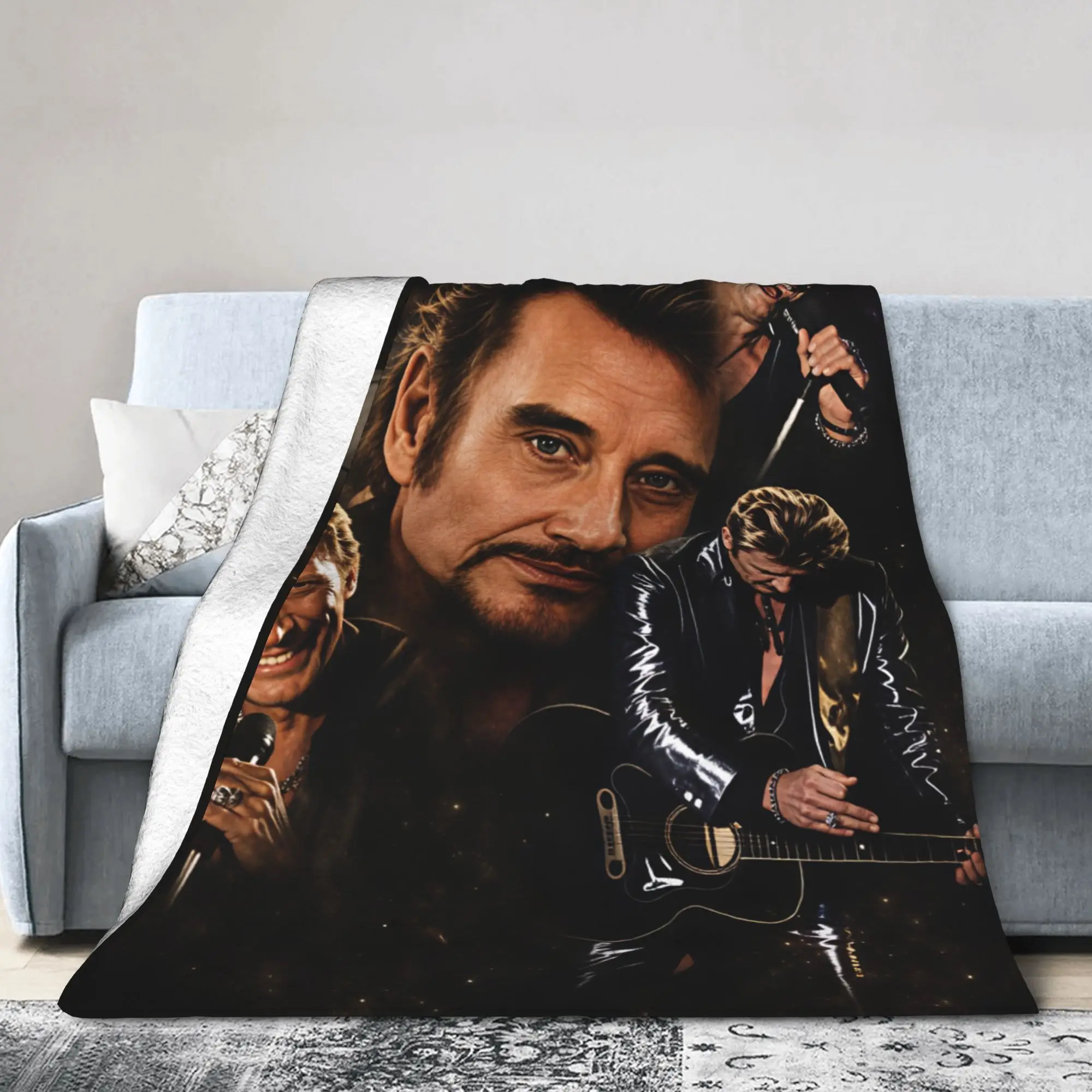3D Printing Johnny Hallyday Rock Star Blanket Warm Plush Throw Blanket For Girls Boys Living Room Flannel Bedspread Bed Cover
