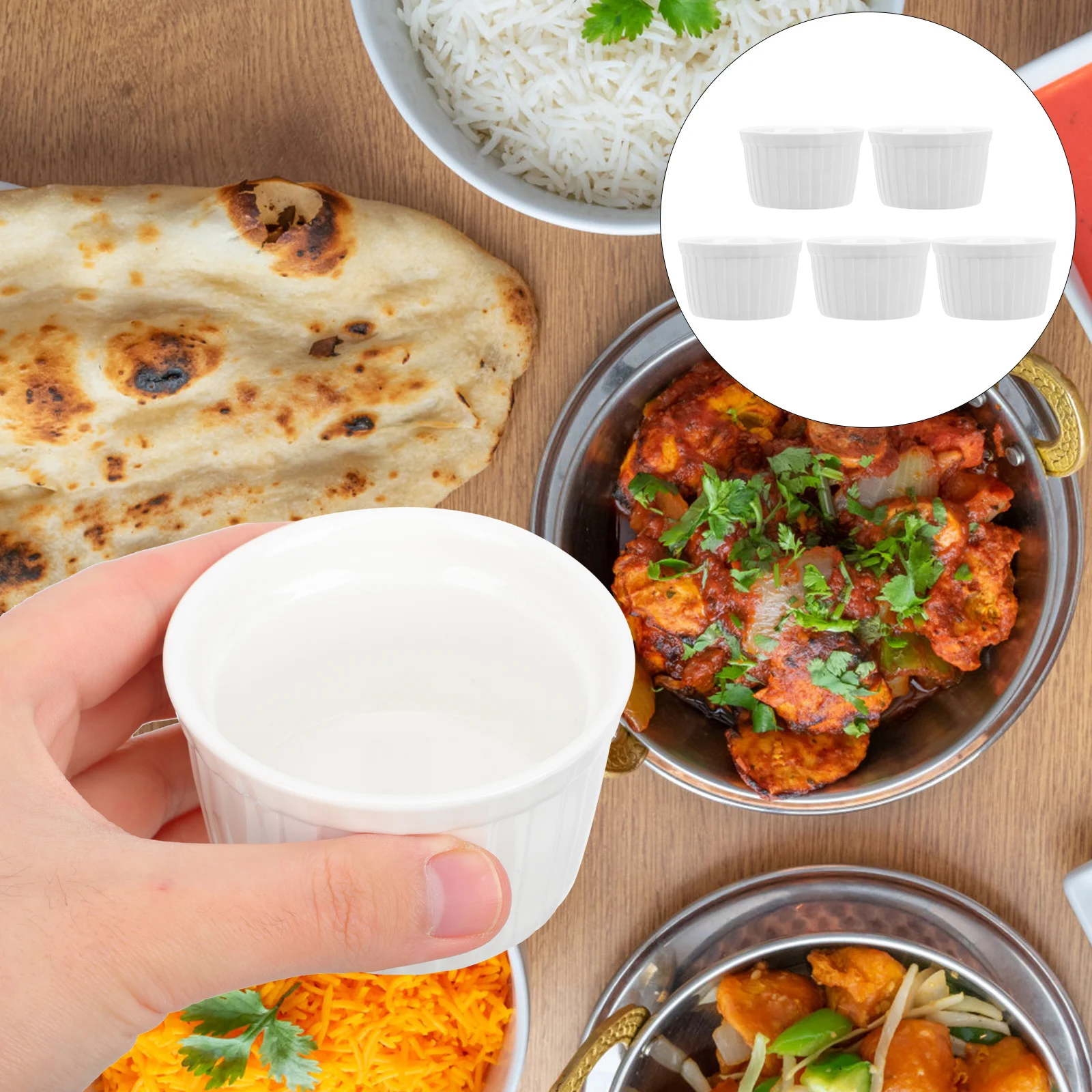 5Pcs Ceramic Baking Bowls Small Dessert Containers for Pudding Mousse Jelly Steamed Egg Household Hotel Restaurant Use White