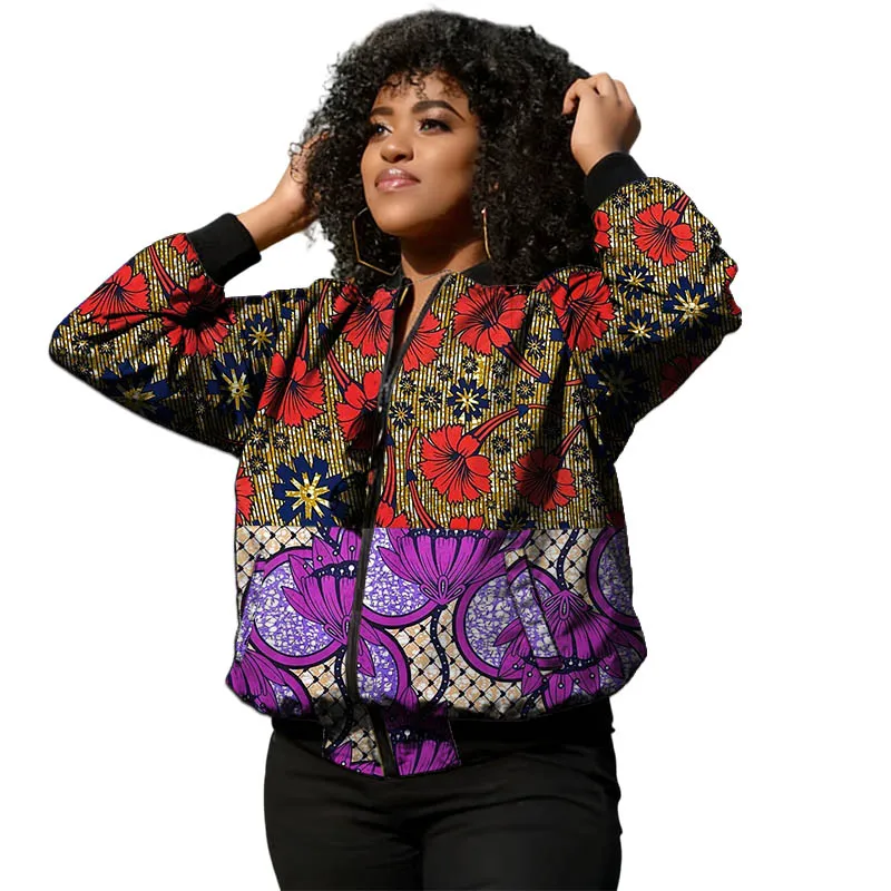 African Print Couture 100% Cotton Wax Patchwork Women's Bomber Jacket Original Design Female Baseball Coat Unique Party Wear