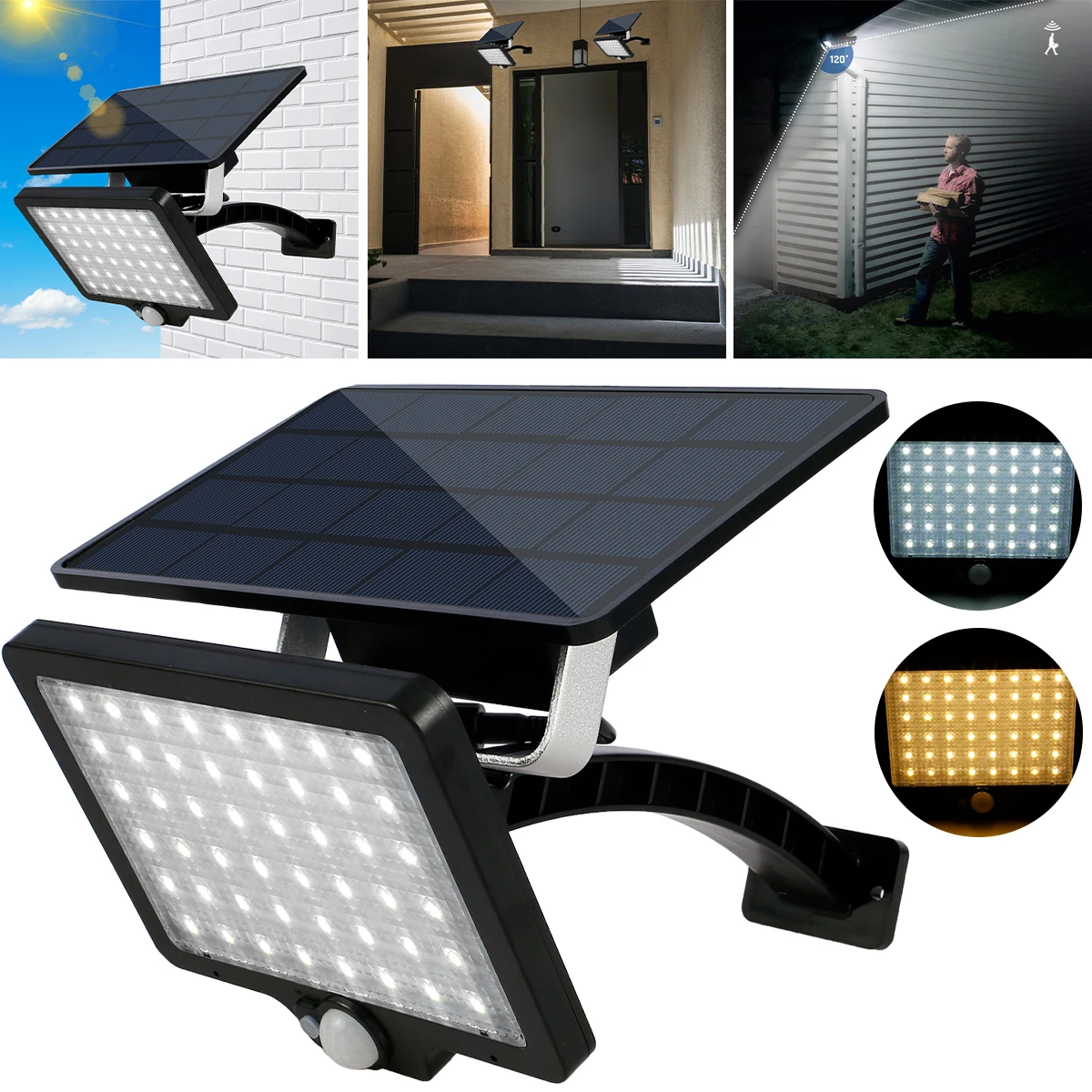 Solar Wall Lamp 48LED Security Lights Indoor Light Solar Wall Lamp Flood Lights with Separate Solar Panel 3M Cable