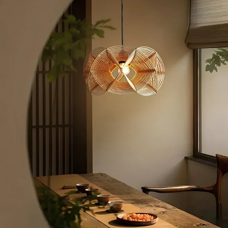 

Modern Japan Style Wabi Sabi Retro Rattan Weaving Chandelier Living Dining Bedroom Decoration Home Pendant Light Indoor Fixtures
