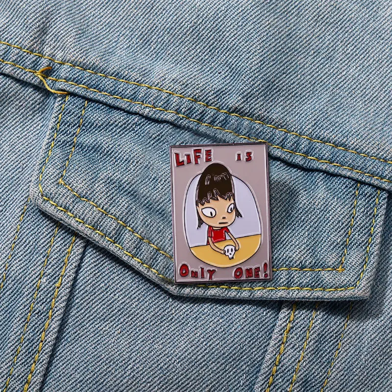 NaraYoshitomo الفن فتاة طباعة المينا دبوس الحياة هو واحد فقط بروش شارة ظهره طوق دبابيس قبعة مجوهرات اكسسوارات #5