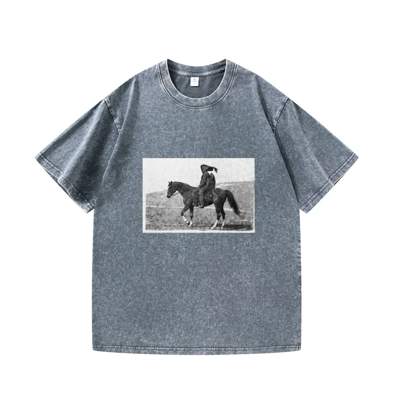 Men's T-shirt Gray Vintage Horse Rider Printed Casual Daily Wear Street Style Fashion Top