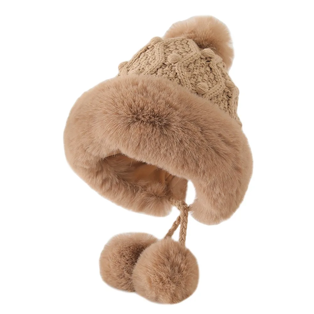 

Cute Knitted Winter Beanie Hat Windproof Thicken Skiing Cap Soft Cold Proof Children Warm Cap Outdoors