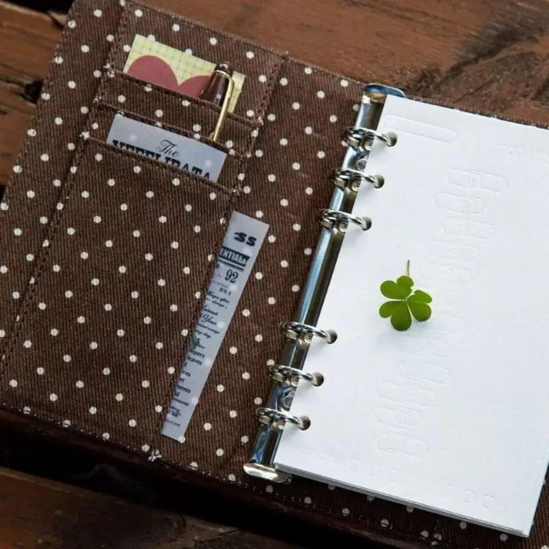 Retro Dot Pattern Journal with Snap Canvas Cover for Memory Keeping Scrapbook School Notes