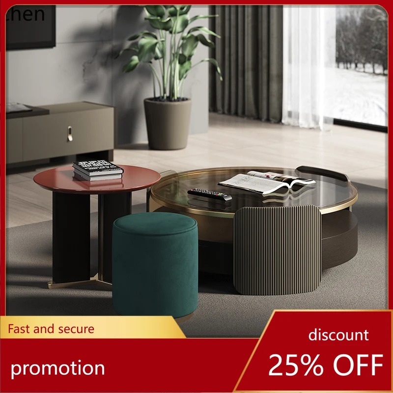 

HT tempered glass smoked wood living room household small apartment high sense round