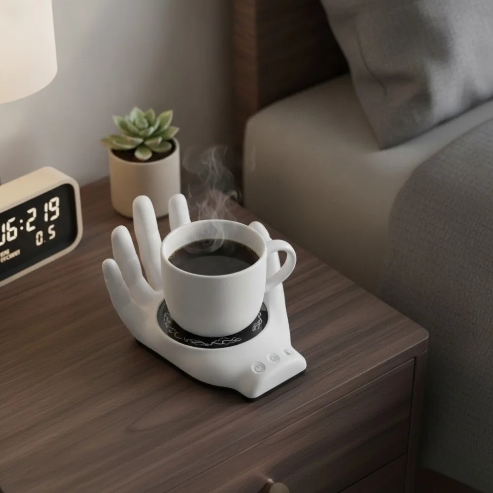 3 Temperature Settings Hand Palm Coffee Mug Warmer With Adjustable Light Fast Heating Electric Heated Coaster Automatic Shutdown