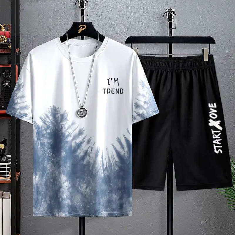 

Men's Summer Casual Set Men's Thin Quick-Dry Crew Neck Short Sleeve T-Shirt Youth Home Sports Two-Piece Set