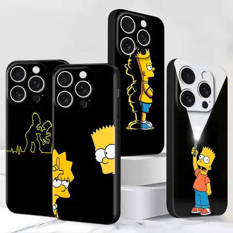 Funda para Teléfono iPhone 17 15 14 11 13 12 Mini 16 Pro Max XR X Air 16e XS 7 8 6 6s Plus 5 5s, Negra, Divertida, con Diseño de Los Simpson