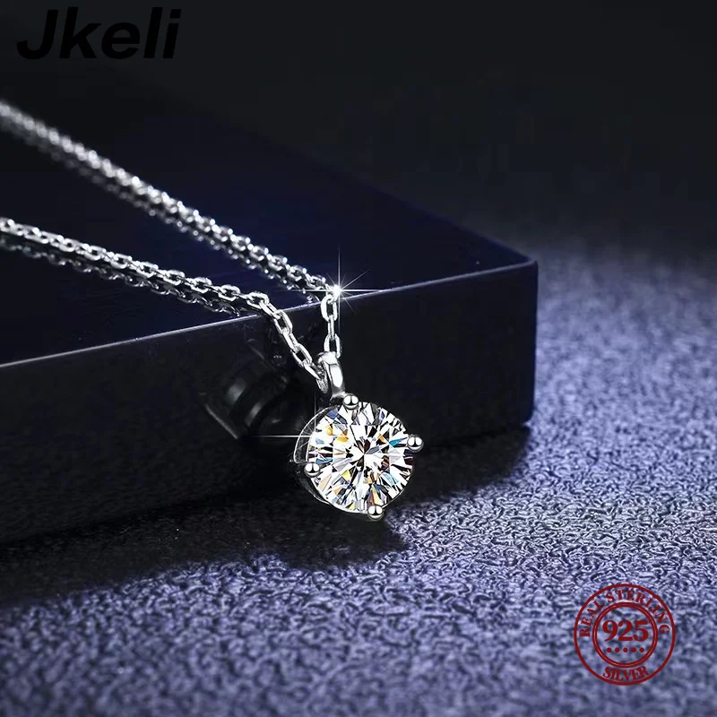 Jkeli  925 Sterling Silver Simple Round Shiny CZ Choker AAA Zircon Pendant 14K Necklace For Women Gift Engagement Fine Jewelry