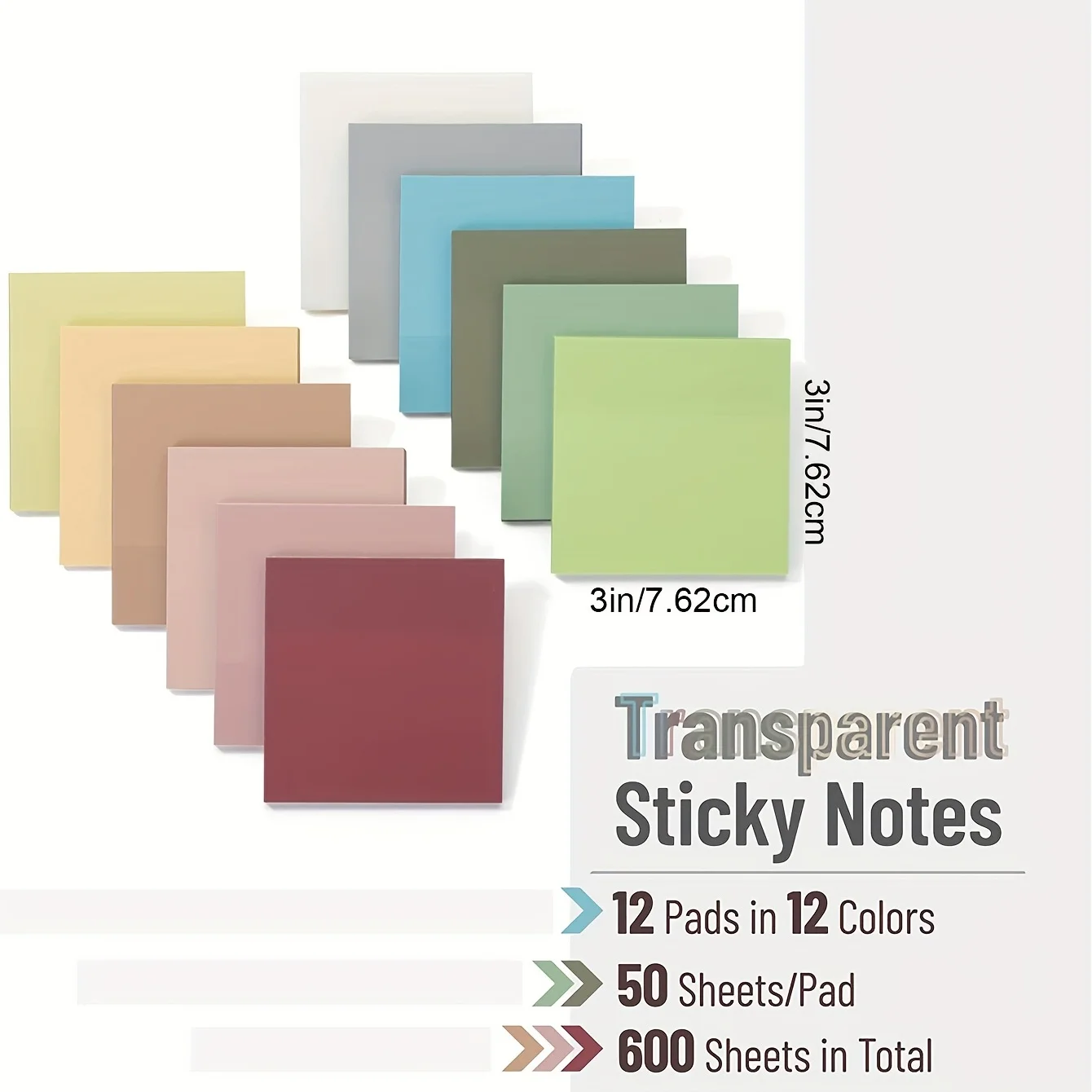 Transparent Sticky Notes, 600 Sheets, Vintage Colors, PET Multicolor For Bookmarks,Studying,Office,School Planner Memo