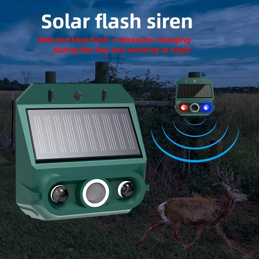 Solar Powered Ultrasonic Outdoor Animal Repeller Strobe Flash Repel Mice Rats Snakes Dogs Other Wild Animals