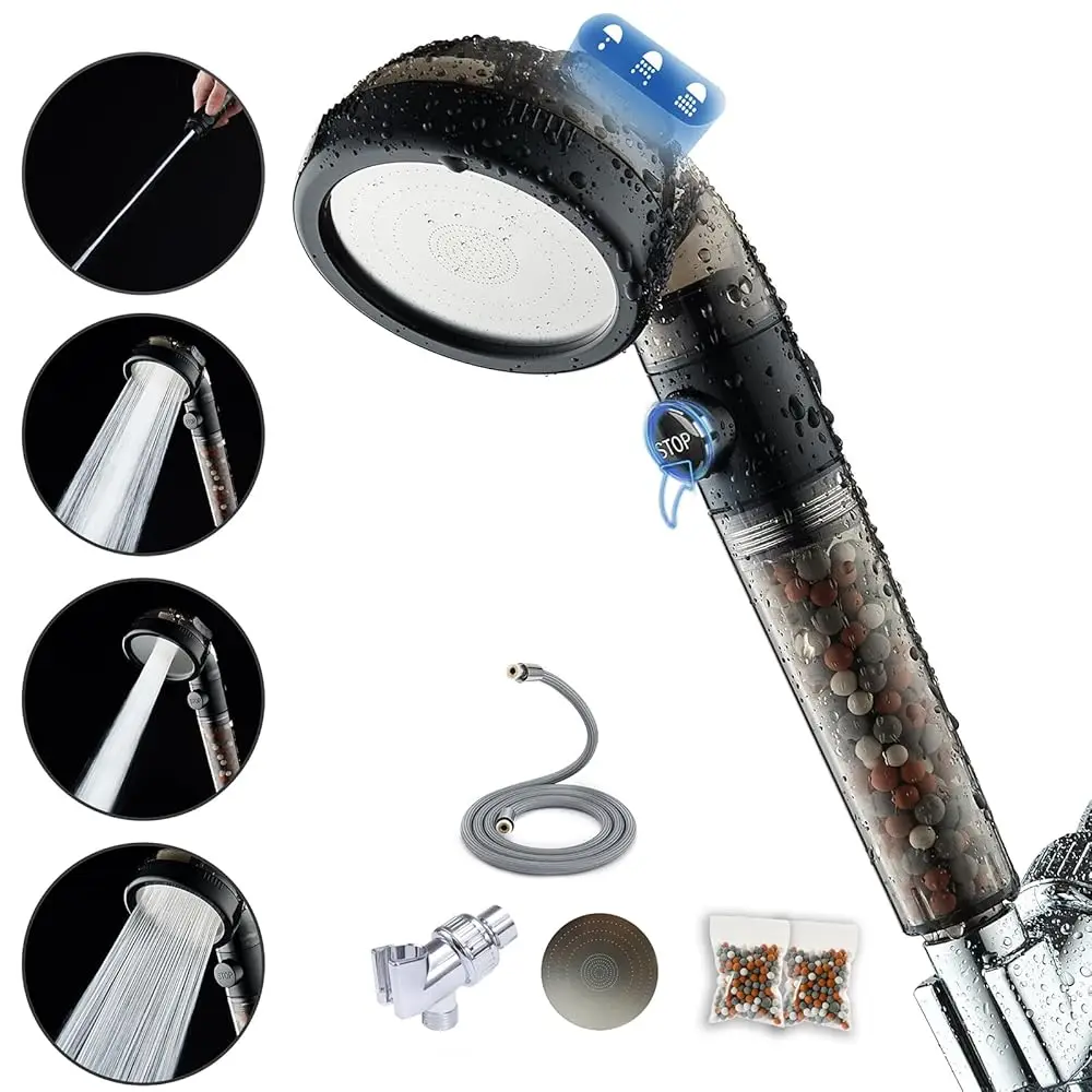 

Фильтрующая душевая лейка с ручным душем - Высоконапорная минеральная душевая лейка с фильтрами для жесткой воды - Уменьшает сухость и зуд кожи, E