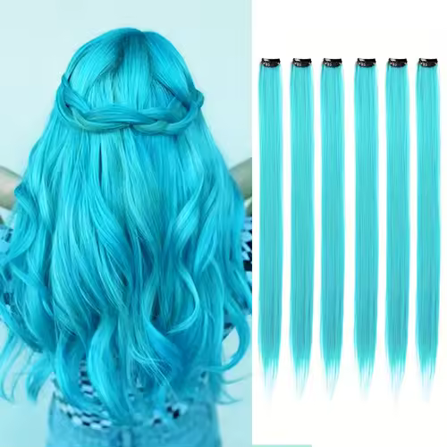 Clip in Hair Extensions Colored Party Highlights 22 inches 6pcs/pack Multi-colors Straight Hair Synthetic Hairpieces Royal Blue - Image 10
