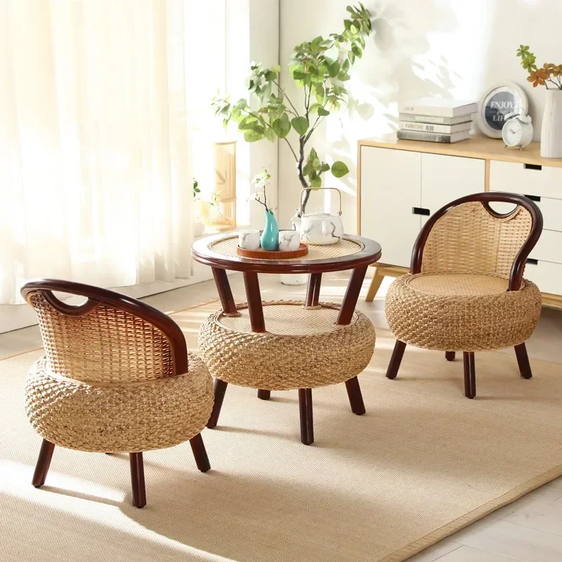 rattan chair balcony arm household round stool low stool rattan chair pastoral woven small natural