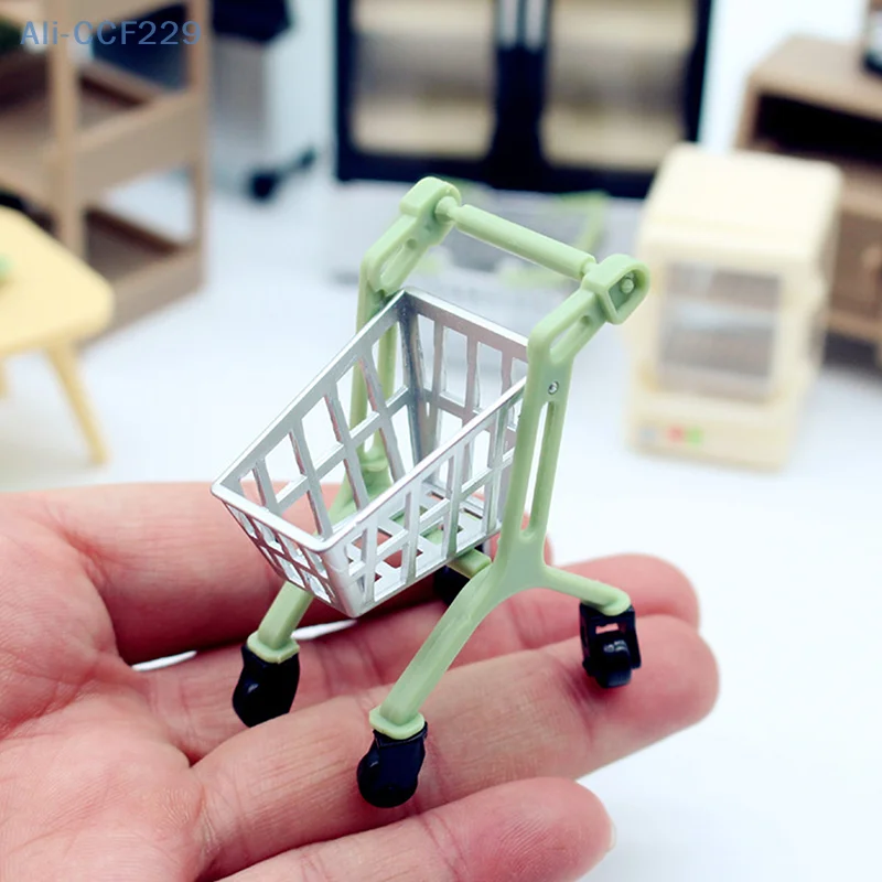 Miniature Trolley Supermarket Shopping Cart Desktop Ornament Kids Toys Gift 1:12 Hand Truck Dollhouse Accessories