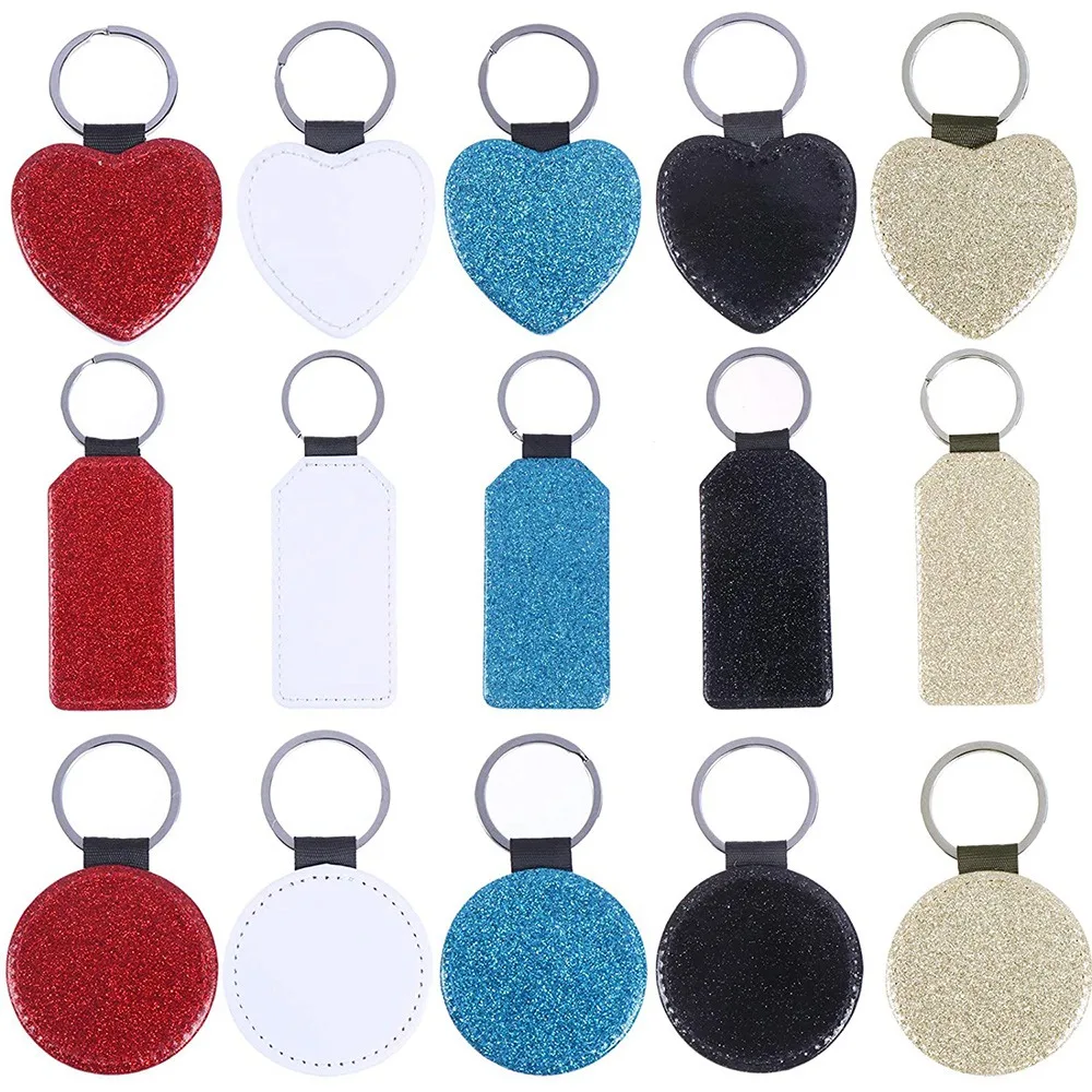 15 Pcs Sublimation Blanks Keychains PU Leather Heat Transfer Keychain with Key Rings DIY Blank PU Leather Keychain DIY