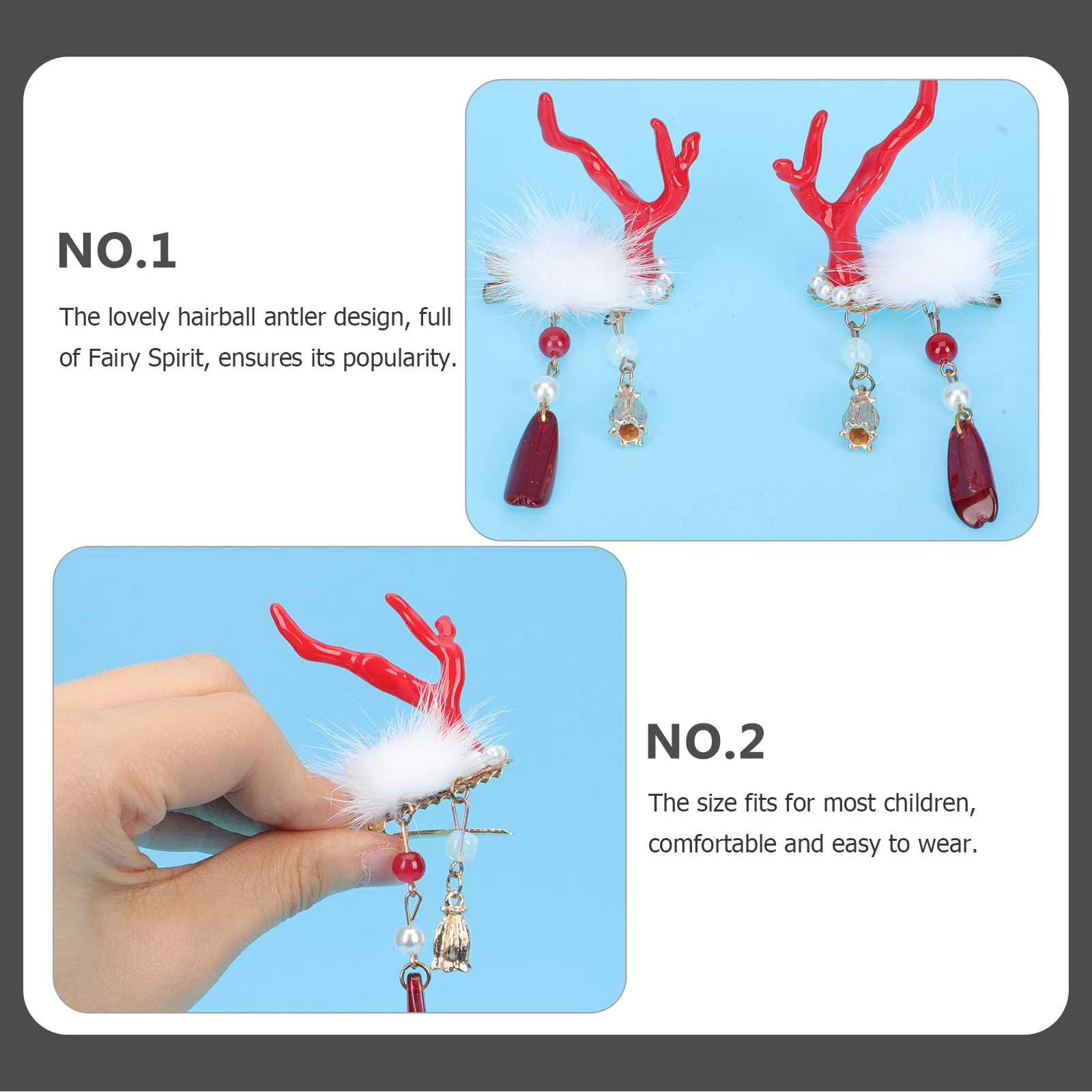 

2pcs Antlers Hair Clips Cute Deer Theme Barrettes Soft Squirrel Balls Retro Accessories Tassel Headdress Easy Daily Wear