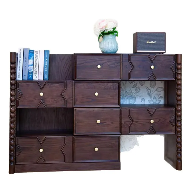 

American solid wood telescopic shoe cabinet, household entrance storage cabinet integrated against the wall, indoor decorative d