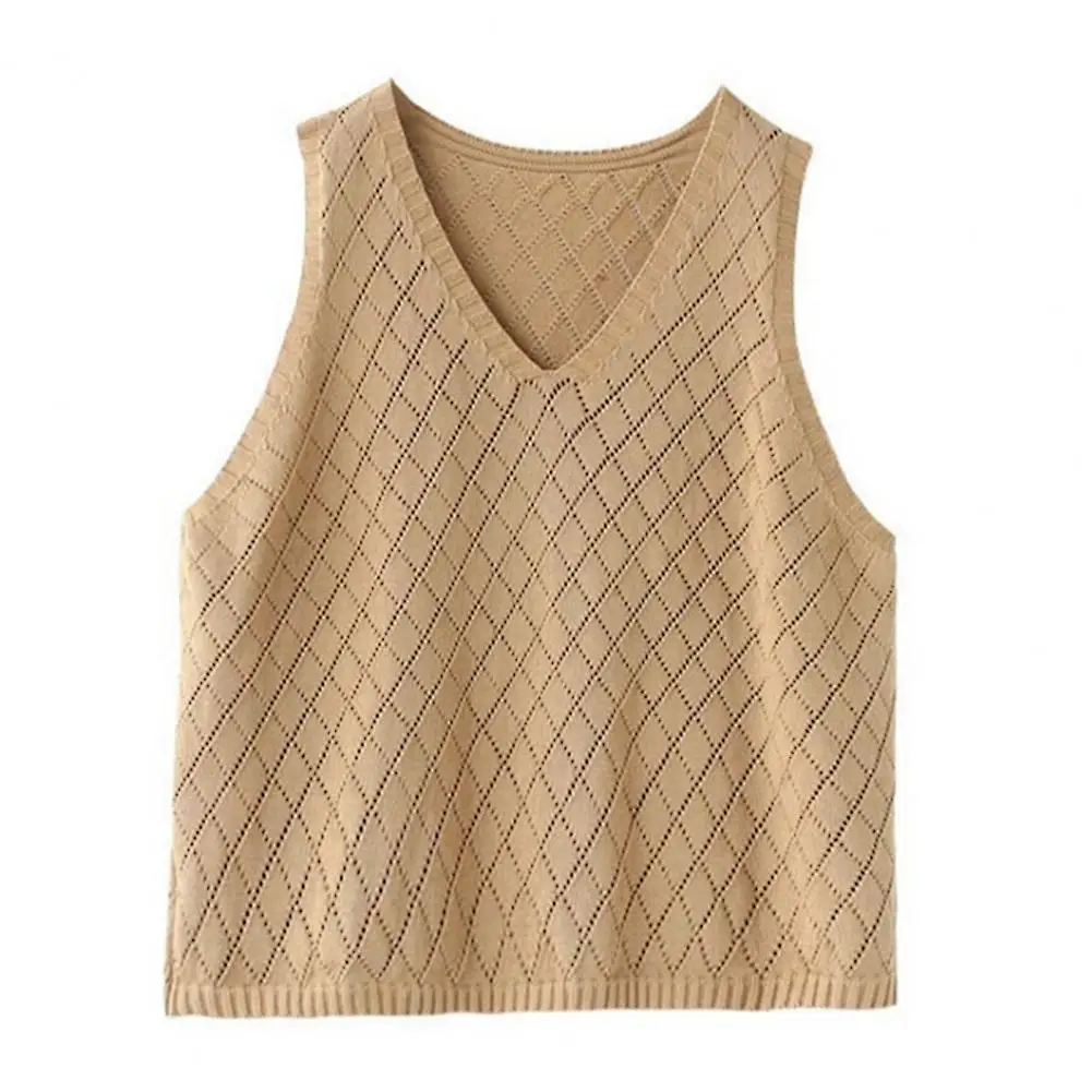 

Women's Sweater Vest 2025 Autumn Fashion V-Neck Solid Color Casual Loose Sleeveless Knitted Sweater Vest Pullover Hollow Top