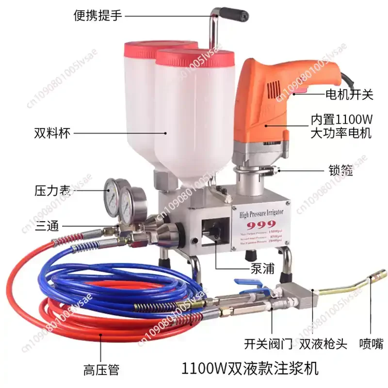 Two-Component Waterproof Wall Repair Polyurethane Grouting Machine 220V/1100W Electric Intelligent Remote Control Grouting Pump