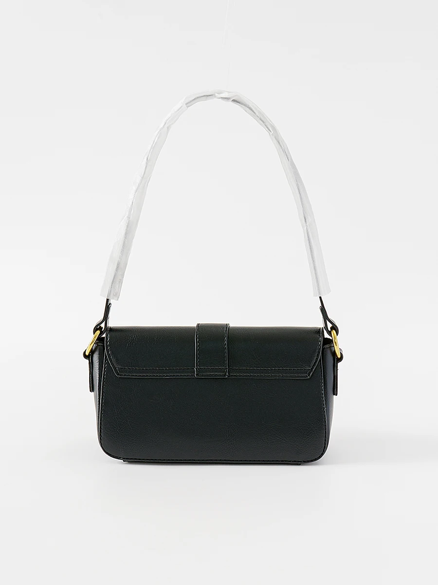 New Black One-shoulder Underarm Bag Female Chic Belt Buckle Double Front Pocket Bag For Women Vintage Fashion Handbag