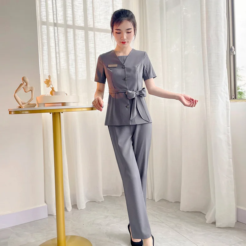 Summer Short-sleeved Korean Professional Suit Hotel Front Desk Beauty Club Foot Bath Technician Work Clothes SPA Uniform