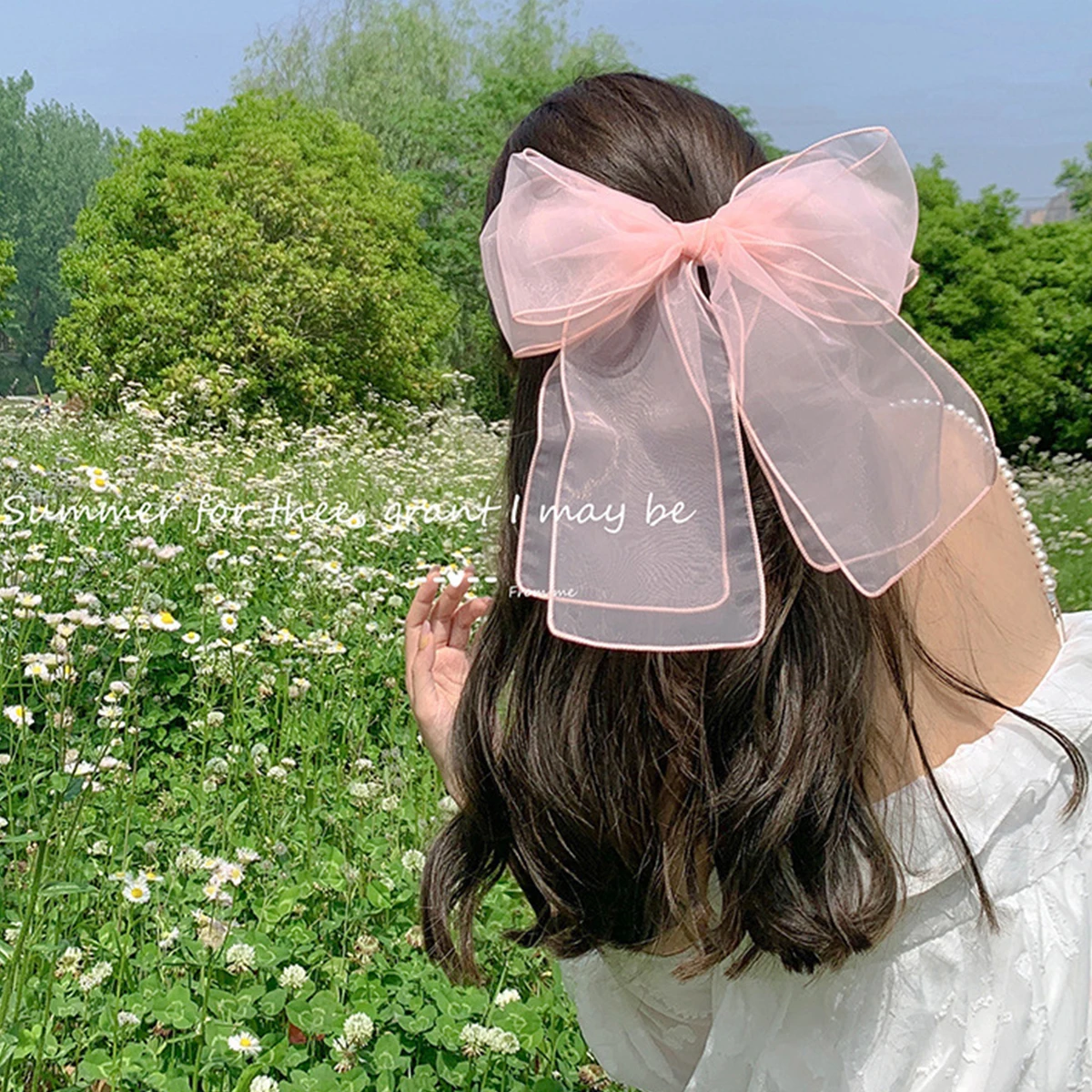 2pcs Double Mesh White Oversize Bow Hairpin Yarn Bowknot Ribbon Hair Clip New Lady Girls Spring Clip Hair Accessory Women