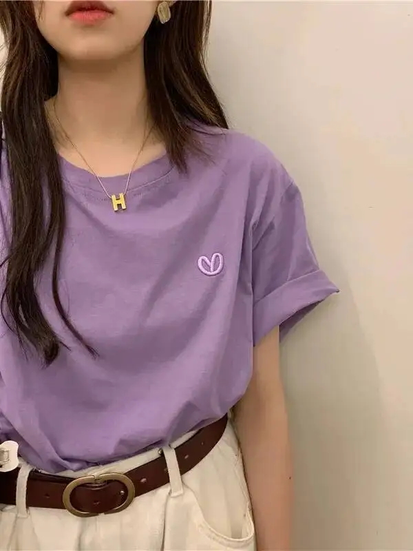 Green Short Sleeve T-Shirt Women Loose Large Size Summer New Sle Letter Embroidery Fashionable Half Sleeve Top Ladieswear BZ4A