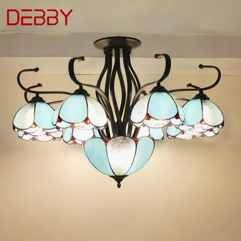 

DEBBY Тиффани Европейская Подвесная Лампа Для Гостиной Средиземноморье Море Креативное Цветное Стекло Ресторан Спальня Отель Люстра