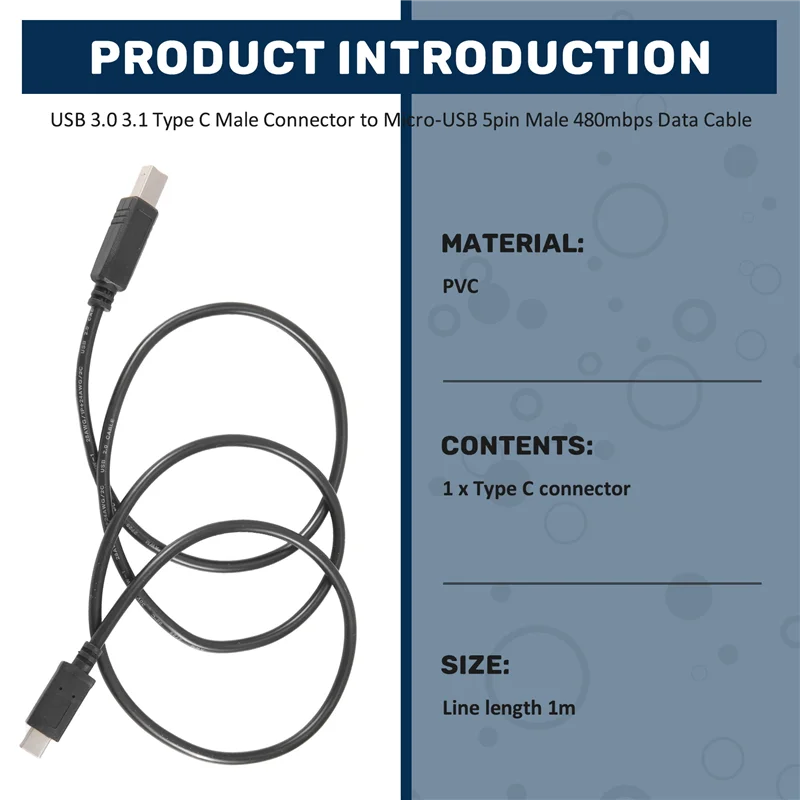 B24B USB-C USB 3.1 tipo C macho a USB 2,0 tipo B cable de datos macho impresora de teléfono