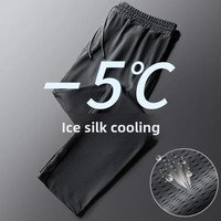 Summer Thin Ice Silk Mesh Quick Dry Elastic Pants Breathable Air Conditioning Plus Size Loose Fit Sweatpants Men Casual Pants