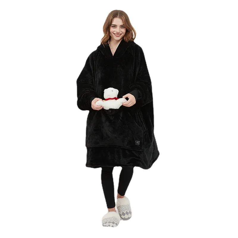 Fleece Sweatshirt Pajamas Heated Hooded Lazy Blanket Flannel Double-layer Thickened Heated Wearable Blanket