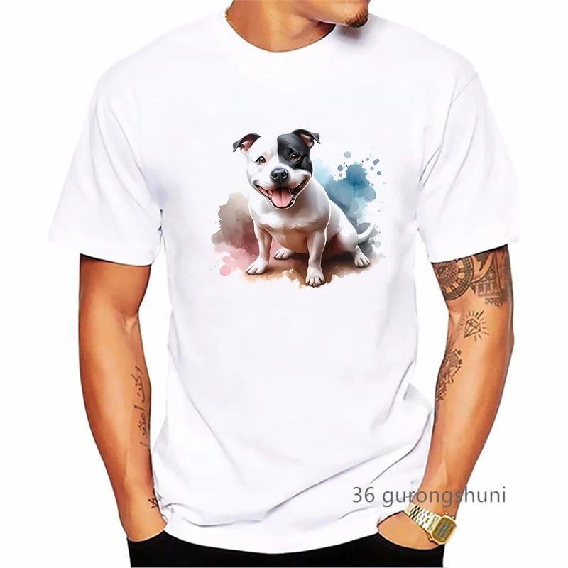 Staffordshire Bull Terrier Dog Animal Printed T Shirt Men\'S Clothing Summer Fashion Tops Tee Shirt Homme Harajuku Shirt