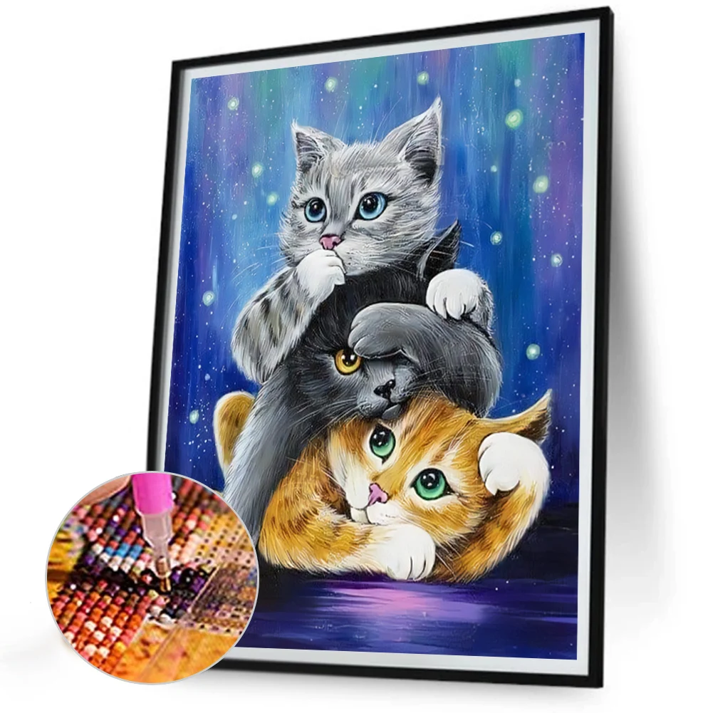 5D DIY Full Round Drill Diamond Painting Cat Antics Kit Home Decoration 30x40cm