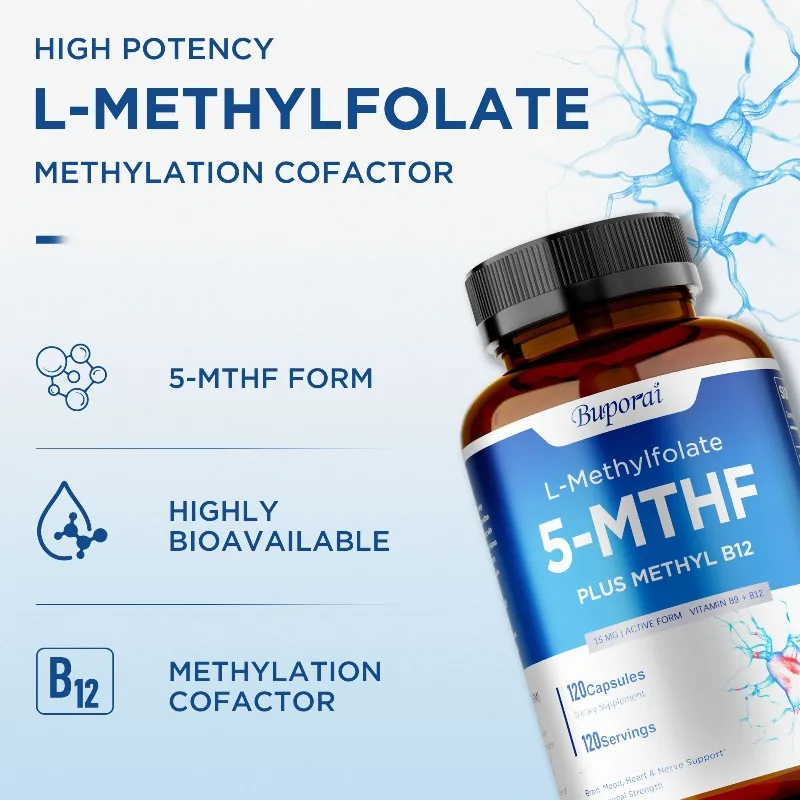 L-メチル葉酸 15mg カプセル - 強力な活性メチル葉酸、男性と女性向け、バランスの取れた気分と全体的な健康、非遺伝子組み換え