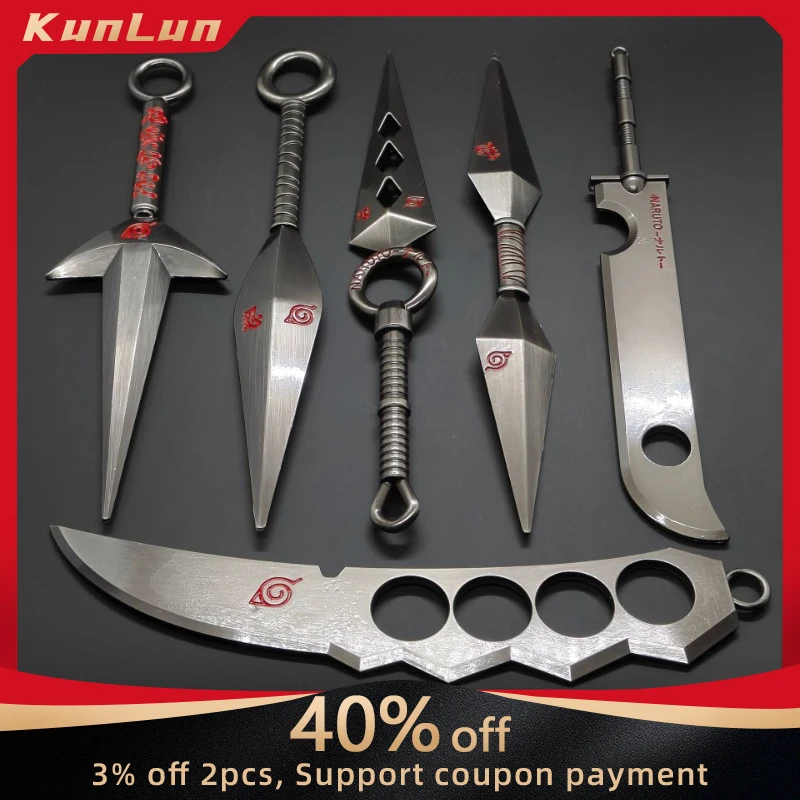 Periféricos de Anime japonés Naruto de 22 CM, Zabuza/Kunai/ Asuma/Shuriken, modelo de arma de Metal, adornos de escritorio coleccionables, juguete seguro para niño