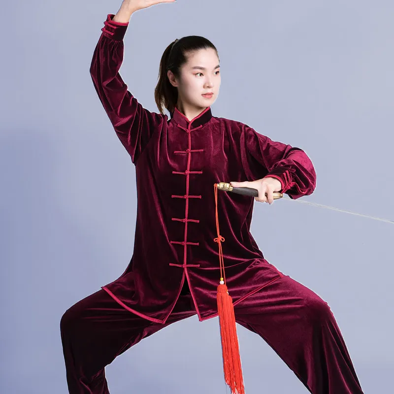 Martial Arts Tai Ji Suit Women's Clothing   Classic Spring and Autumn Velvet Shadowboxing Exercise Female Winter Thickening
