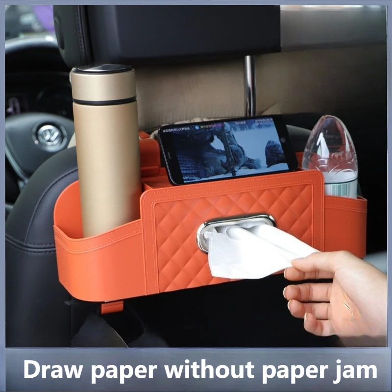 Car Seat Back Storage Box Multifunctional Tissue Box Cup Holder Hook Car Accessories Hanging Type Load-Bearing  Car Storage Box
