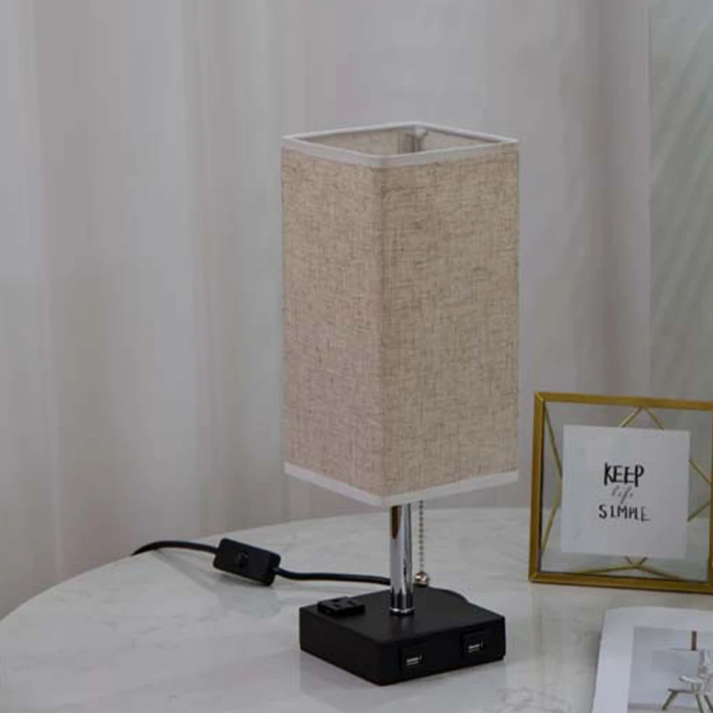 

Black Base Fabric Lampshade Table Lamp 3 prong Outlet Dual USB Ports E26 Vintage Bedroom Living Room Home Decor Lighting