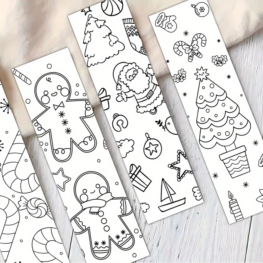 32pcs Color Your Own Christmas Bookmarks Cute Santa Gingerbread Man Tree Coloring Bookmarks DIY Blank Coloring Page Bookmarks