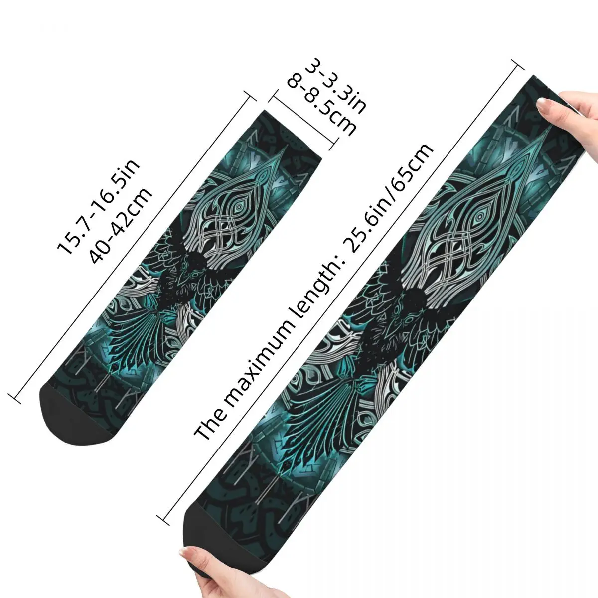 Vintage Raven Viking Runes Men's Socks Viking Mythology Unisex Novelty Pattern Printed Happy Crew Sock Gift