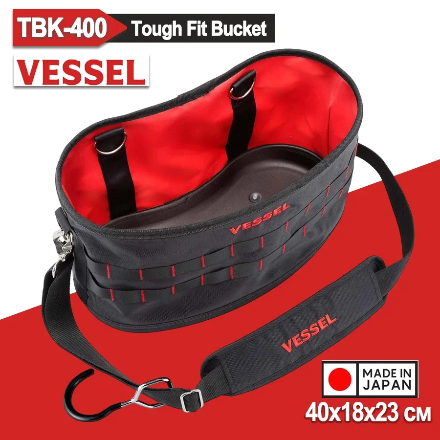 VESSEL TBK-400 Toolkit /Organizer Tool Pouch,Tough Fit Bucket Comes with a Hook for Hanging It On a Stepladder