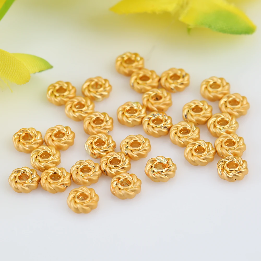 18k Gold Color Retaining Flower Shaped Spacer DIY Accessory Bracelet Rotating Ancient Method Gold Beads Accessories 100pc