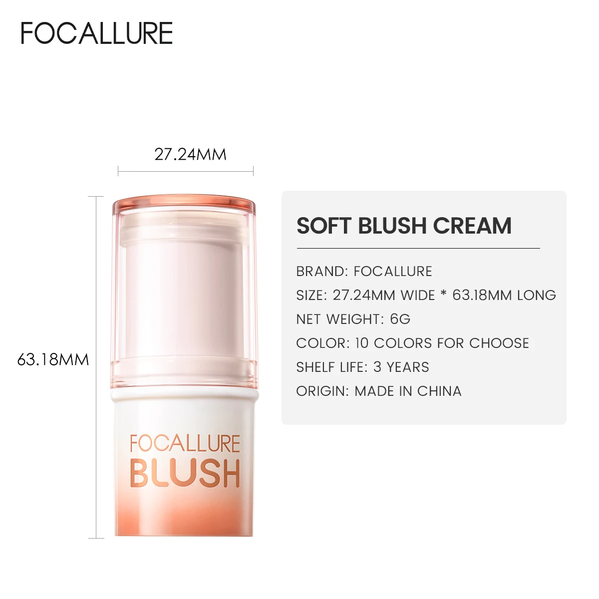 FOCALLURE 3-in-1 Multi-use Blusher Stick Soft Smooth Natural High pigmented Matte Face Blush Highlighter Pen Makeup Cosmetics