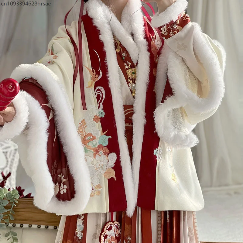 Hanfu المرأة الشتاء السنة الجديدة تحية الملابس أغنية السنة الجديدة الدفء الملابس الدافئة مجموعة الزي الصيني التقليدي