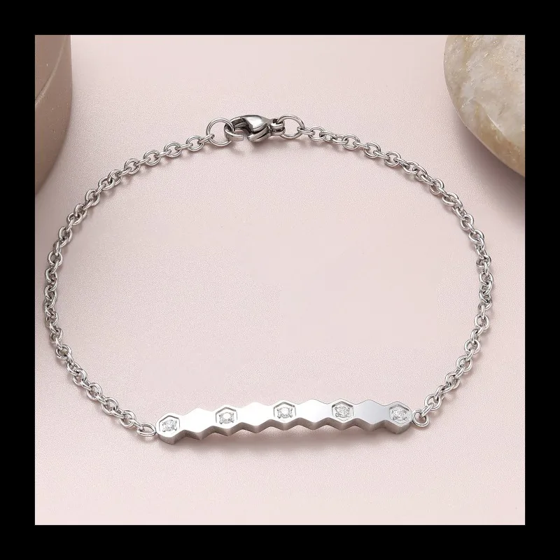 

Браслет с сердечником колеса обозрения, геометрический нерегулярный нишевый дизайн, легкий роскошный простой универсальный браслет из нержавеющей стали с инкрустацией камнем