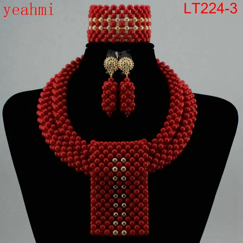 Amazing African Beads Jewelry Set Chain Women Nigerian Wedding Crystal Multi layer Necklace/ Earring Indian Jewelry Sets