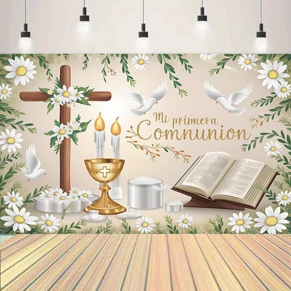 First Communion, God Bless Theme Banner Background, Cross Holy Grail Birthday Party, Home Decoration, Photography Backdrop Cloth