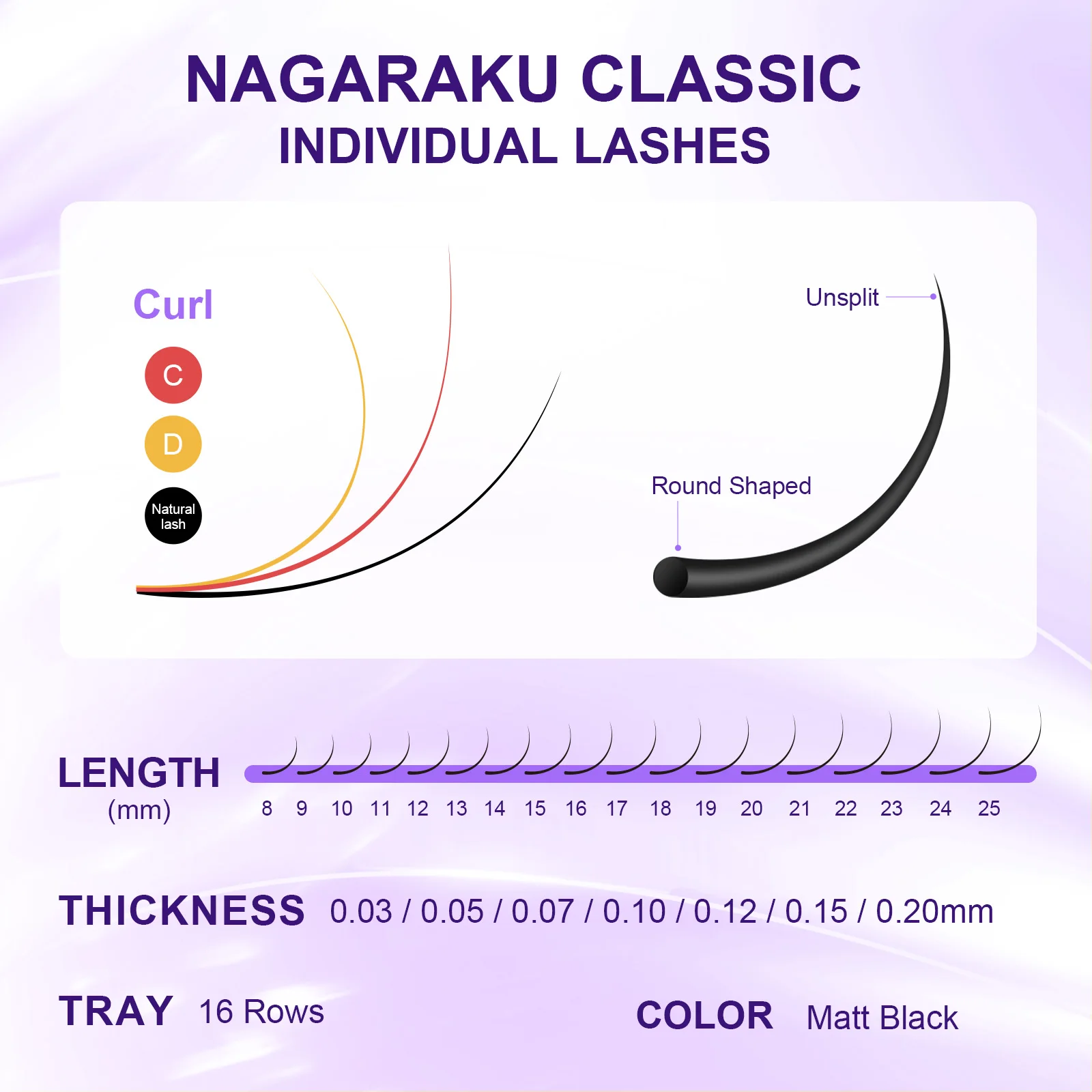 NAGARAKU Individual Lashes Premium Classic Eyelash Extension Black Matte Natural Soft